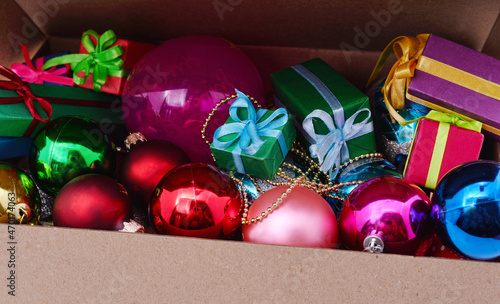 Christmas toys in a box.