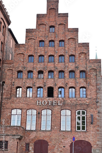 Altes Hotel Lübeck aus Klinkerstein, Lübeck, Schleswig-Holstein, Deutschland