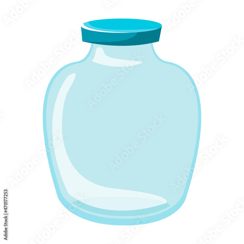 Empty glass jar with a lid. Vector illustration in cartoon children's style. Isolated funny clipart on a white background. Cute print.