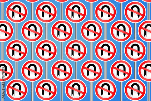 Road signages in seamless pattern. U-turn or no U-turn road signage for vehicles and transporation on highway