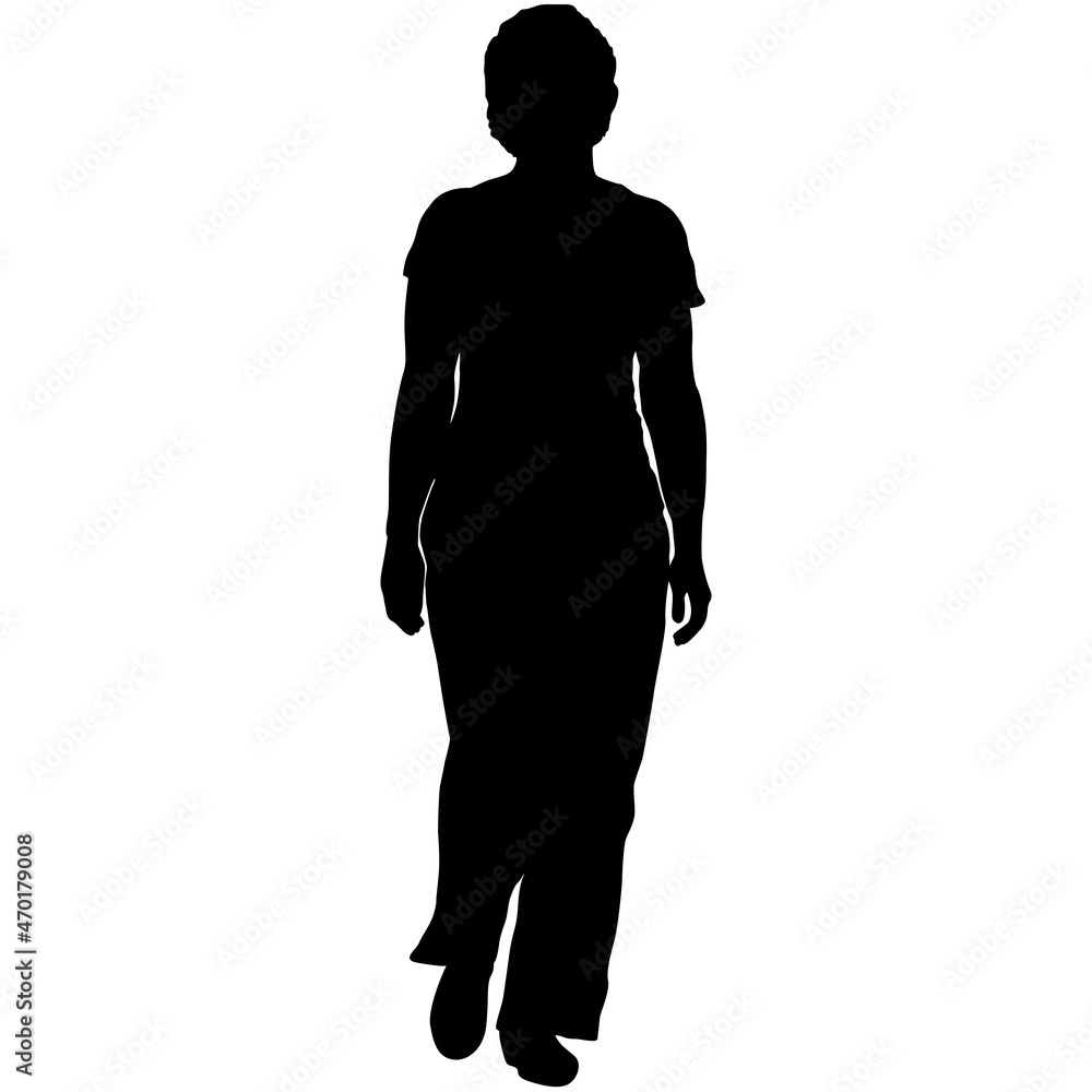 Silhouette of a walking women on a white background
