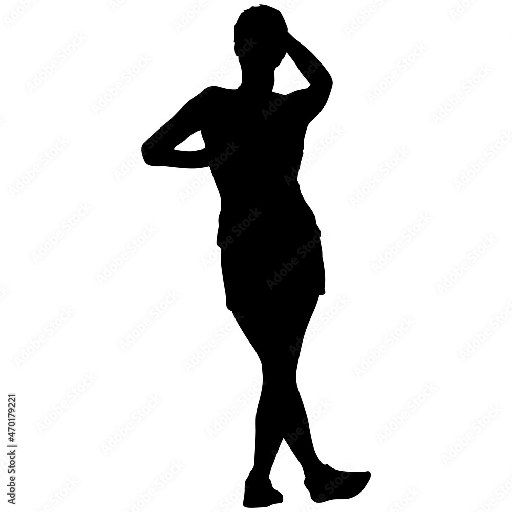 Fototapeta premium Silhouette of a walking women on a white background
