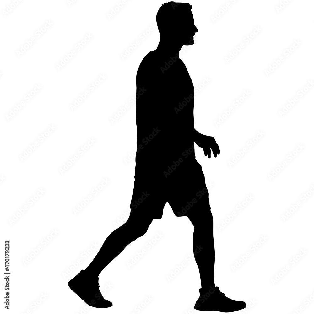 Silhouette of a walking man on a white background