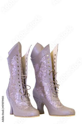 Vintage ladies high heels boot isolated on a white background