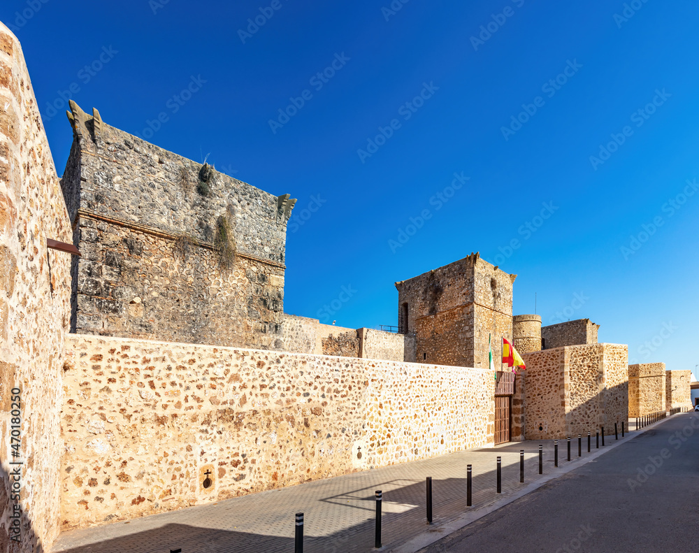View of defensive walls of Niebla castle, in Huelva, Andalucia, Spain View of defensive walls of Niebla castle, in Huelva, Andalucia, Spain