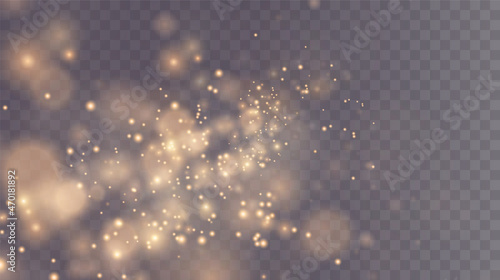 Christmas background. Powder PNG. Magic shining gold dust. Fine, shiny dust bokeh particles fall off slightly. Fantastic shimmer effect. 