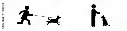 Walking dog vector icon. Training sign.
