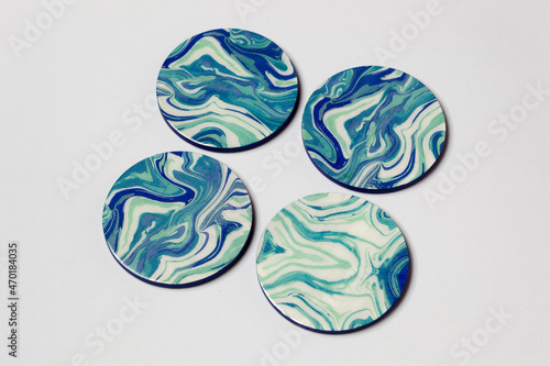 aqua blue and white resin coasters
