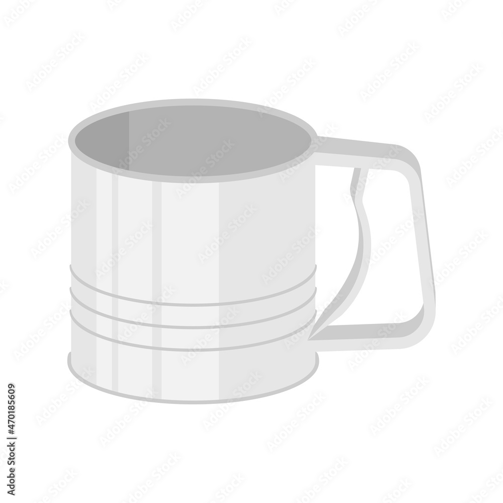 Metallic iron sieve flour sifting, isolated on white background. Metal flour sifter. Metallic iron sieve flour sifting, isolated on white background. Metal flour sifter.