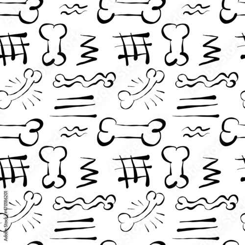 seamless vector pattern, silhouette of bones and symbols, dogs, textiles and pet products