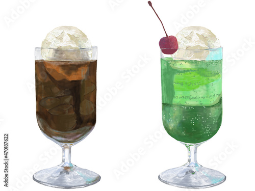 コーヒーフロートとメロンソーダ