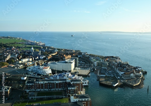 View from the top of the Spinnaker Tower at the harbour in Portsmouth, England
