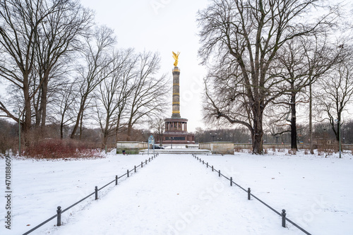 Berlin Victory Column (Siegessäule Berlin) in winter photo