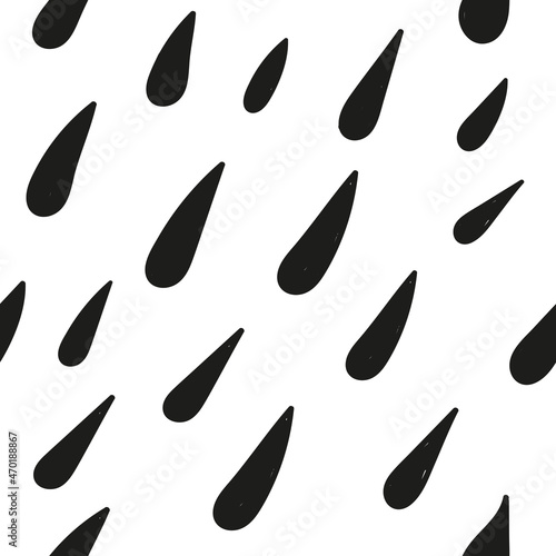 Abstract seamless drop pattern. Monochrome black and white texture. Repeating geometric simple graphic background. Doodle hand-drawn © logonv