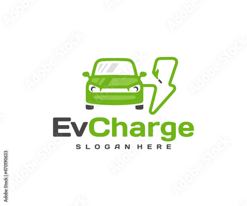 EV charging station for electric car, eco friendly fuel logo design. Electric car charging, power cable alternative sustainable eco energy vector design. Hybrid vehicles charging point, green energy a
