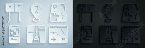 Set Gps device with map, City navigation, Infographic of city, Alcohol or beer bar location and Road traffic sign icon. Vector