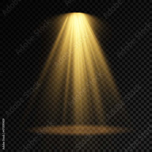 Set of yellow spotlight, projector light effect.