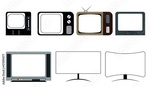Television evolution icon set. The evolution of tv, the shift of television from the past to the present. Old to modern television. Vector illustration isolated on a white background. Editable Stroke