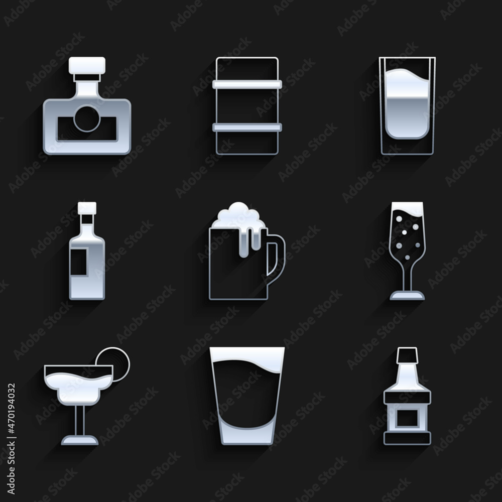 Set Wooden beer mug, Shot glass, Whiskey bottle, Glass of champagne, Cocktail, Wine, and Alcohol drink Rum icon. Vector Set Wooden beer mug, Shot glass, Whiskey bottle, Glass of champagne, Cocktail, Wine, and Alcohol drink Rum icon. Vector