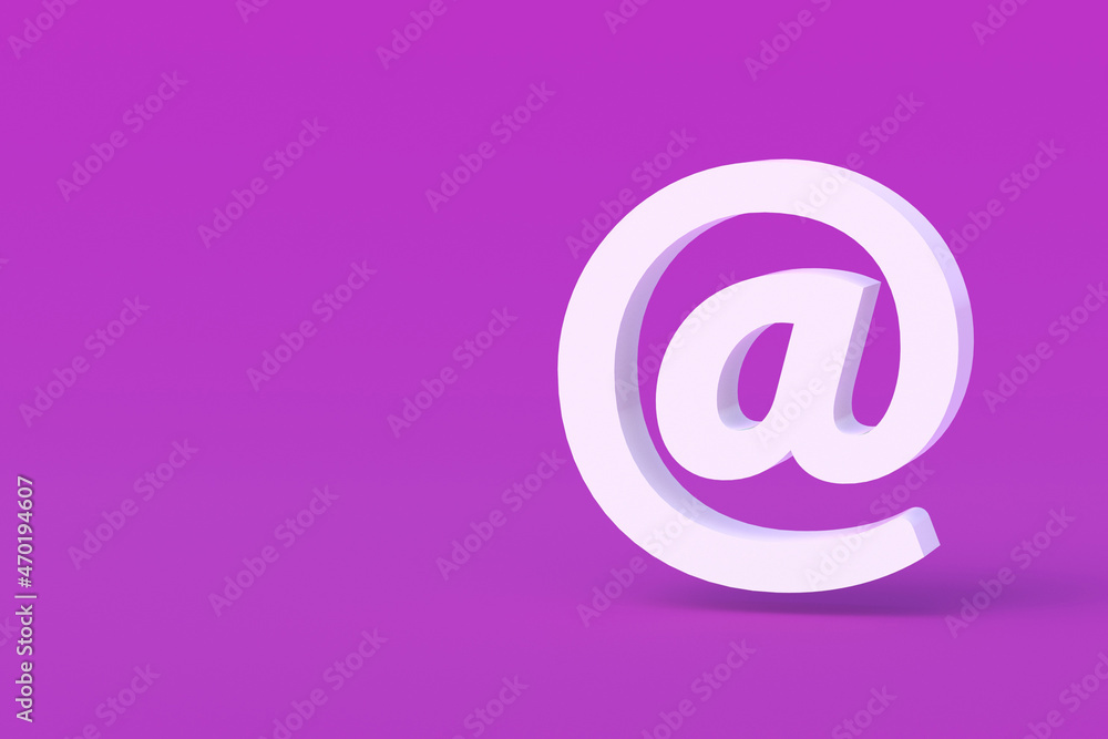 Email sign, symbol on velvet violet background. Access to the Internet. Advertising mailing. Business correspondence. Global communications. World information. Copy space. 3d render Email sign, symbol on velvet violet background. Access to the Internet. Advertising mailing. Business correspondence. Global communications. World information. Copy space. 3d render