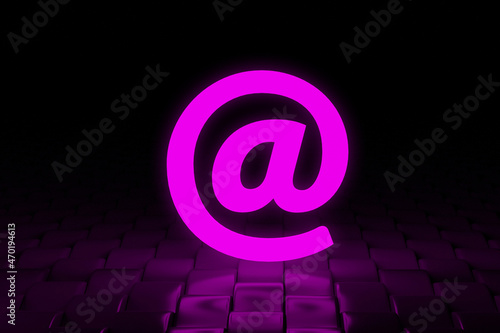 Glowing email sign of velvet violet color. Neon effect. Access to the Internet. Advertising mailing. Business correspondence. Global communications. World information. 3d render