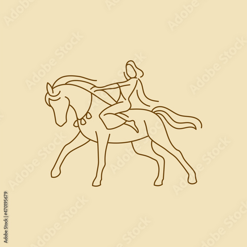 Girl on horse minimalism logo concept