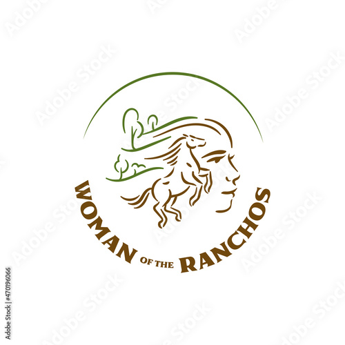 Horse with woman on rancho logo concept