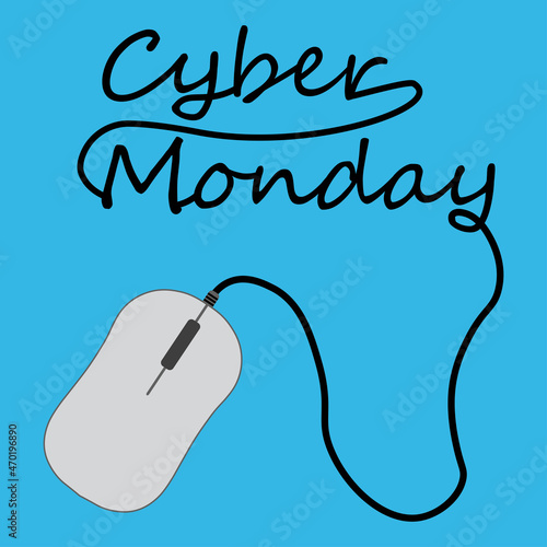 Cyber monday sale vector illustration. Cyber monday advertisign with mouse. Online sale backgrund design.