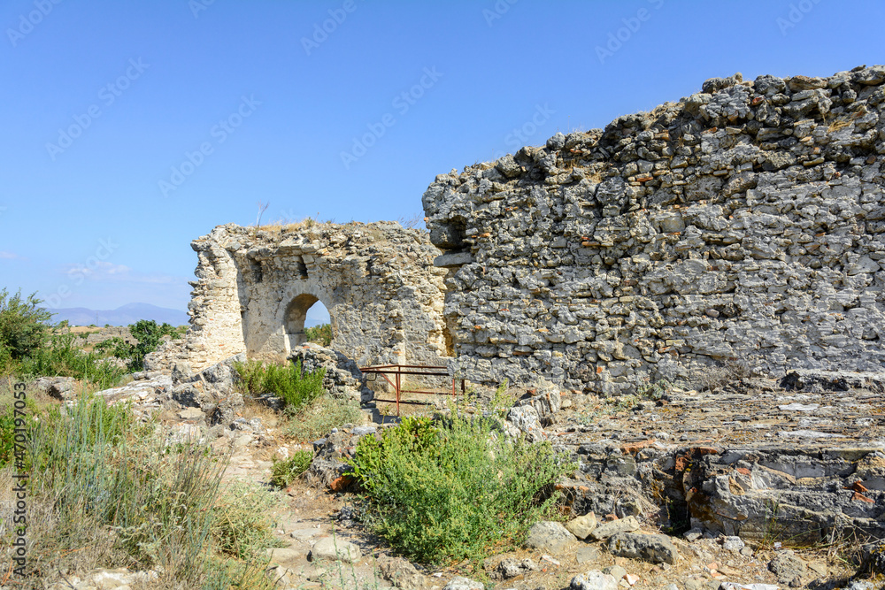 Ruins of a Byzantine hospital in Side. Turkey. Ruins of the antique Side