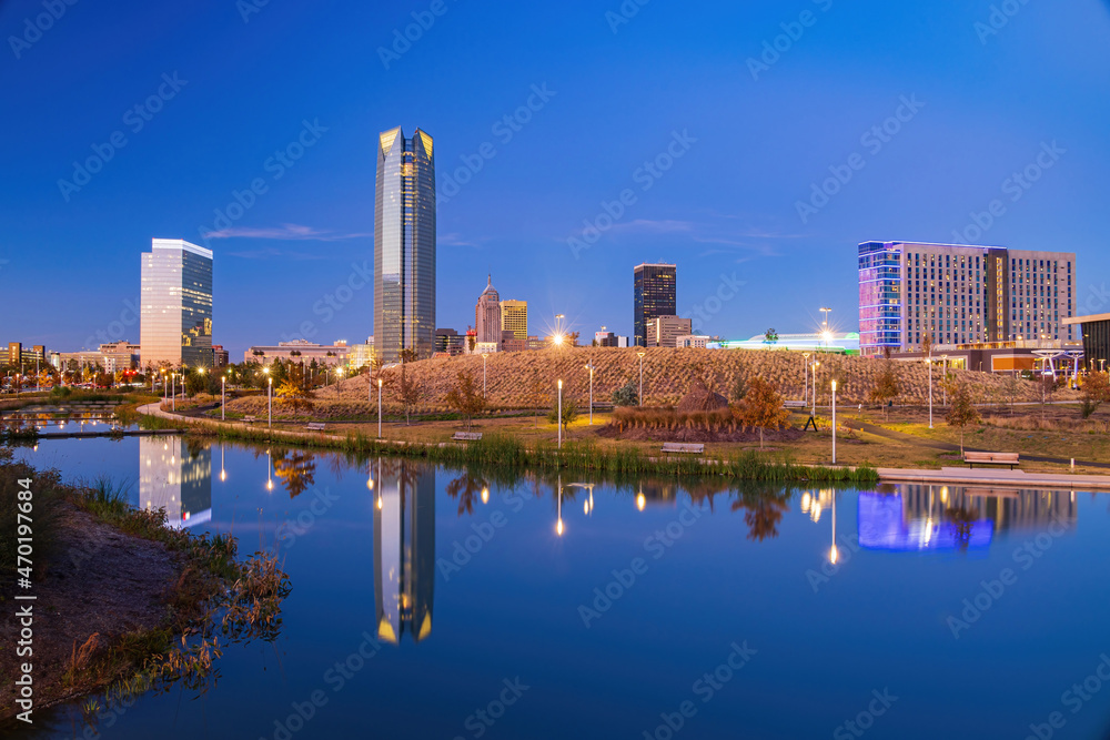 Night view of the Oklahoma skyline and cityscape
