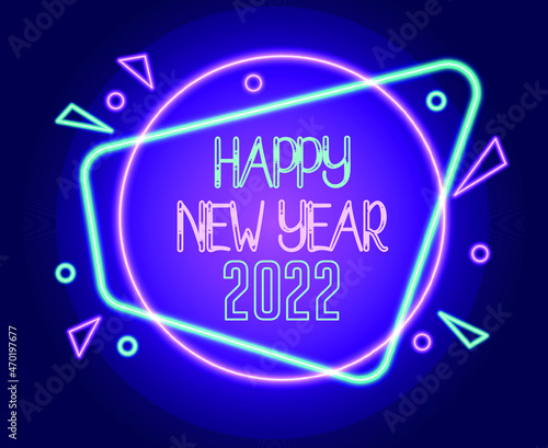 Happy New Year 2022 Neon Holiday Abstract Vector Illlustration With Purple Background