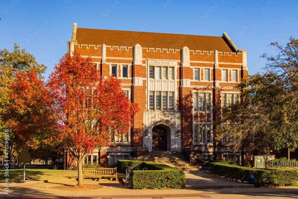 Beautiful fall color view of the campus of Univeristy of Oklahoma