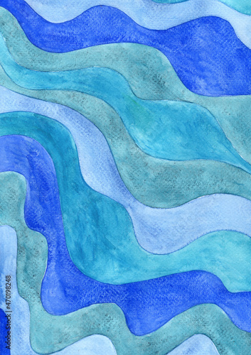 Abstract blue line wave watercolor background for decoration on water and sea concept.