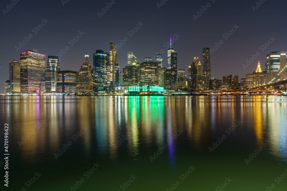 city skyline at night New York