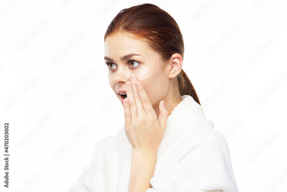 pretty woman in white robe face skin care collagen pretty woman in white robe face skin care collagen