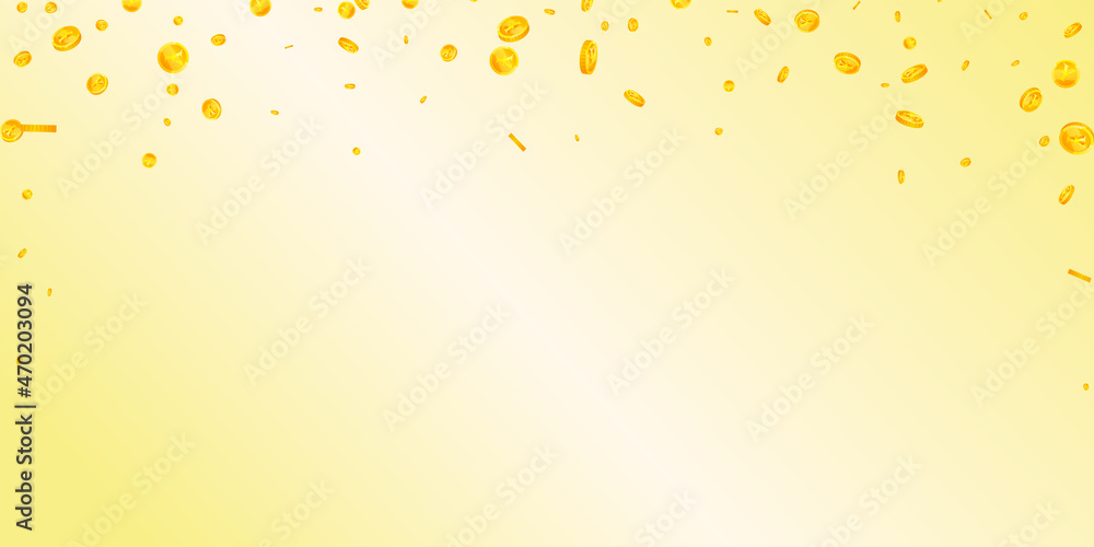 Chinese yuan coins falling. Impressive scattered CNY coins. China money. Resplendent jackpot, wealth or success concept. Vector illustration. Chinese yuan coins falling. Impressive scattered CNY coins. China money. Resplendent jackpot, wealth or success concept. Vector illustration.