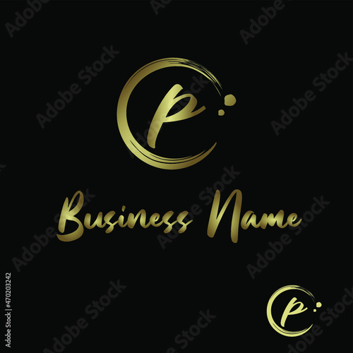 Initial p Letter with circle paintbrush for Cosmetic, boutique, make up, jewelry, spa and massage, salon, soap homemade, Handcraft Business Logo Vector Concept