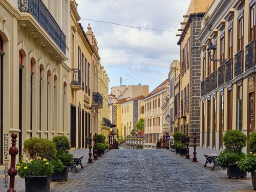 View into a typical Canarian street from La Orotava, city in the north of Tenerife photo