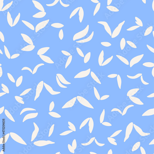 Bird silhouette seamless repeat pattern. Random placed, vector flying animal all over surface print on blue background.