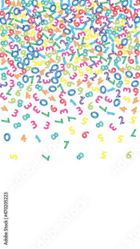 Falling colorful sketch numbers. Math study concept with flying digits. Marvelous back to school mathematics banner on white background. Falling numbers vector illustration.