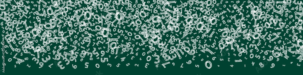 Falling childish chalk numbers. Math study concept with flying digits. Delightful back to school mathematics banner on blackboard background. Falling numbers vector illustration. Falling childish chalk numbers. Math study concept with flying digits. Delightful back to school mathematics banner on blackboard background. Falling numbers vector illustration.