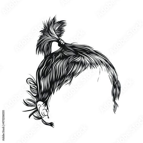 Little girl hair bun black and white vector line art illustration