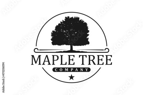 Oak Maple Tree service. Residential landscape vintage logo design
