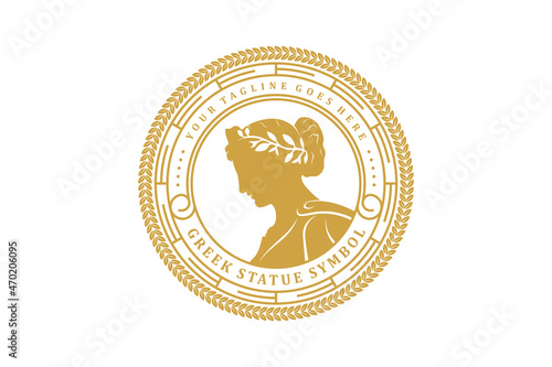 Obraz na plátně Ancient Greek Figure Coin with Laurel Wreath and Border Pattern logo design