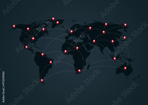 world map illustration with interconnected location marker icons
