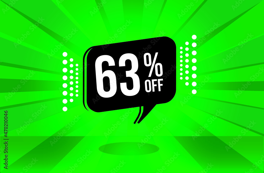 63 percent discount. Green banner with floating balloon for promotions ...