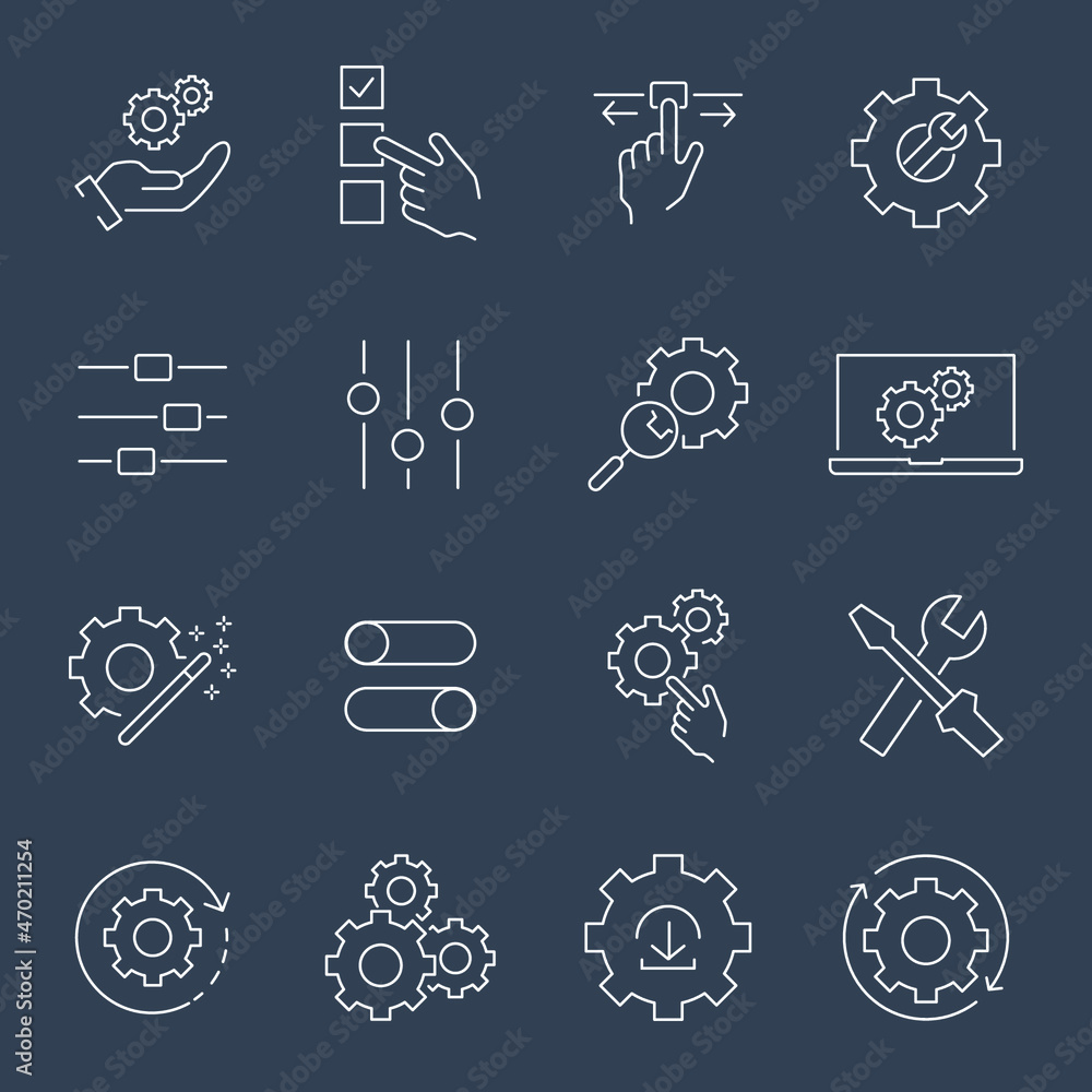 Setup and Setting icons set.Setup and Setting pack symbol vector elements for infographic web