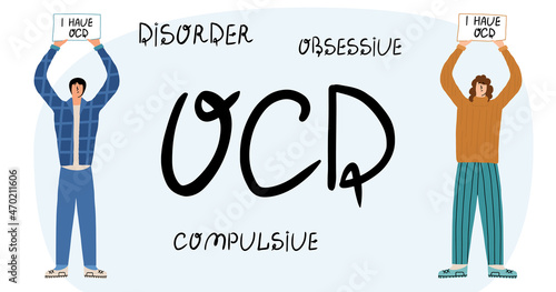Banner with people suffering from obsessive compulsive disorder. Vector illustration in flat style