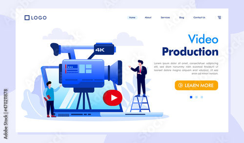 Video production landing page website vector flat design template
