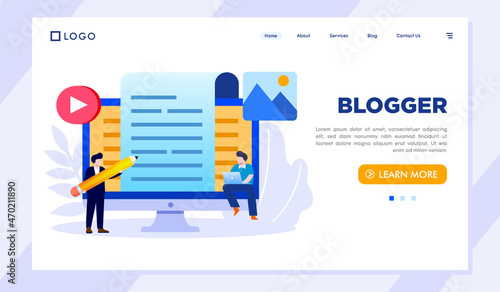 Blogger landing page website illustration vector flat design template 
